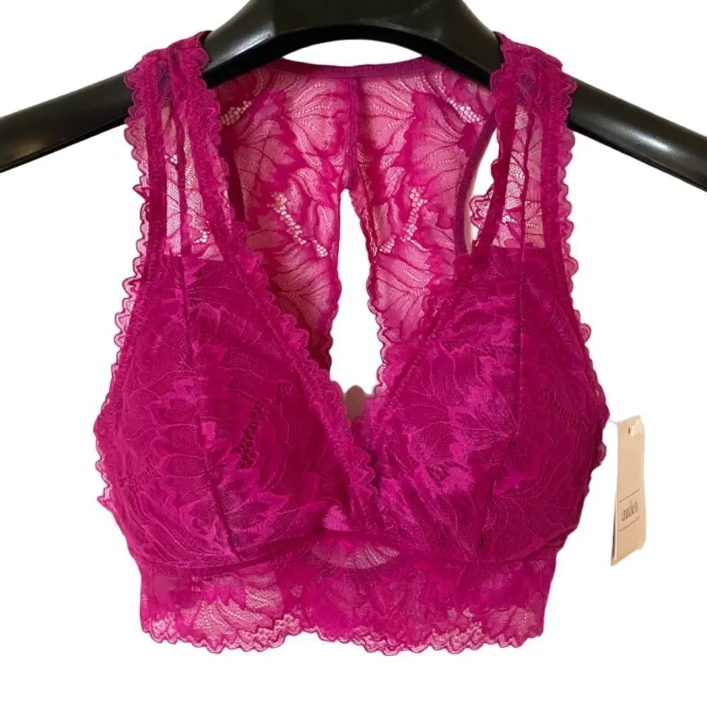 Auden NWT Dark Pink Lightly Lined Plunge Lace Bralette Sz XS